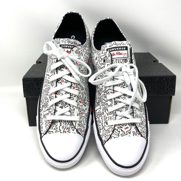 Converse Women's Size 9.5 171860F CTAS OX White Print Black Red Canvas Sneakers - Picture 3 of 11